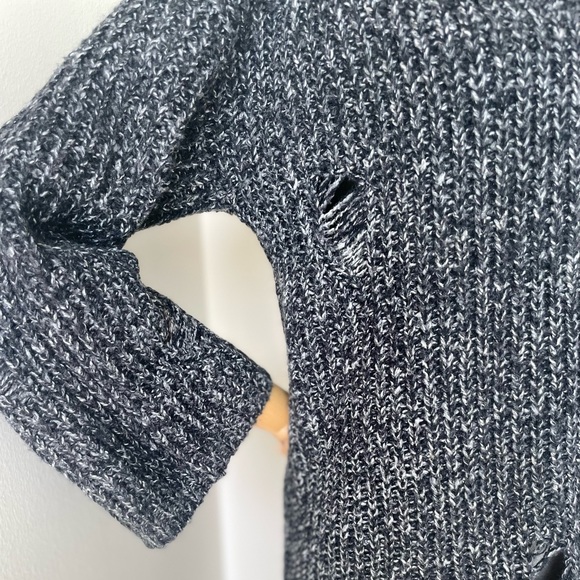 Long Black Knit Sweater with Slit in the front and distressed holes - Small - Picture 3 of 11